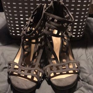 Torrid 4H Grey T Strap Cut Out Heels